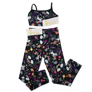 Duck Crossing VTG 90s Girls Neon Unicorn Party Dance Legging & Top Set Size S